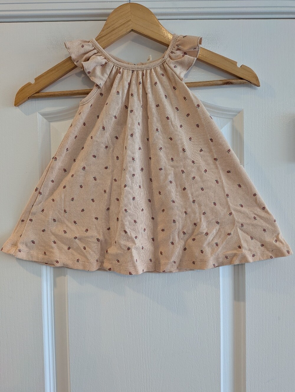 Quincy Mae Strawberry Print Swing Dress Organic Cotton Ruffle Cottagecore Sz 24M
